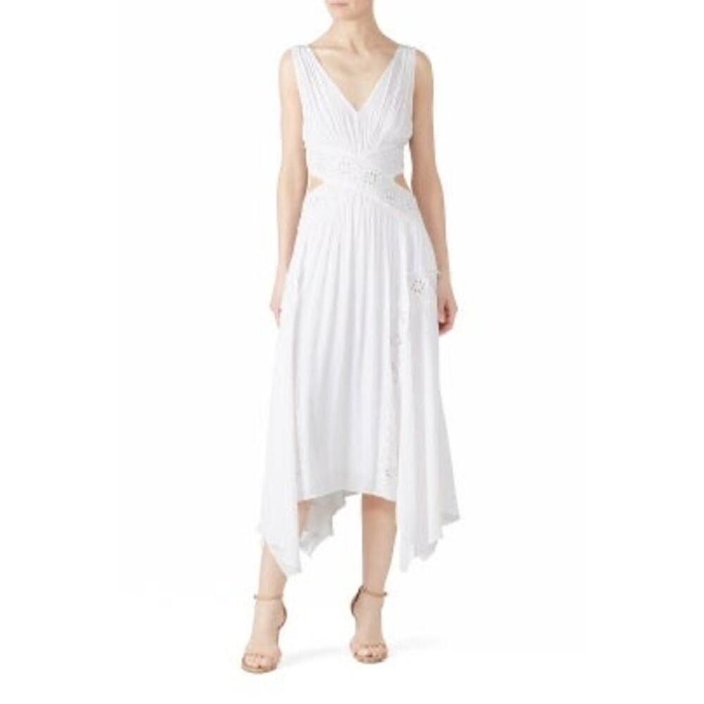 Ramy Brook Ivory Crepe Hourglass V-Neck Sleeveless Lace Cutout Dress Size 10